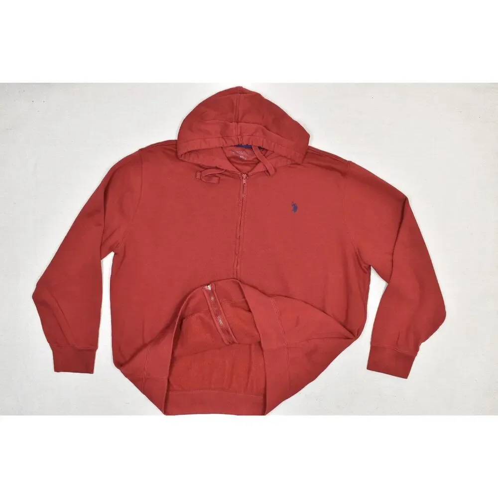 U.S. Polo Assn. Men's Red Full Zip Hoodie Regular Size 3XL jacket Pockets